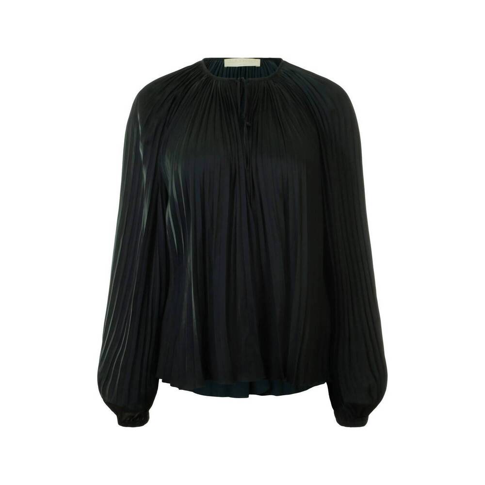 NEW ULLA JOHNSON women's electra pleated satin blouse in noir